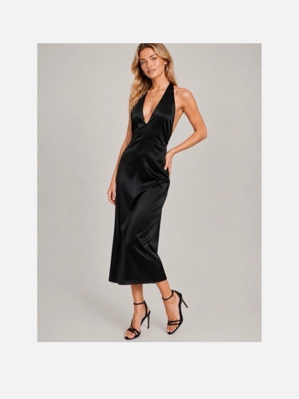 Jason Wu Black Satin Halter Plunge Midi lEvening wear dress Size Medium